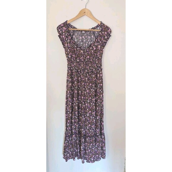 Old Navy Tiered Cap-Sleeve Floral Cottagecore Babydoll Milkmaid Midi Dress SZ XS - Picture 3 of 16